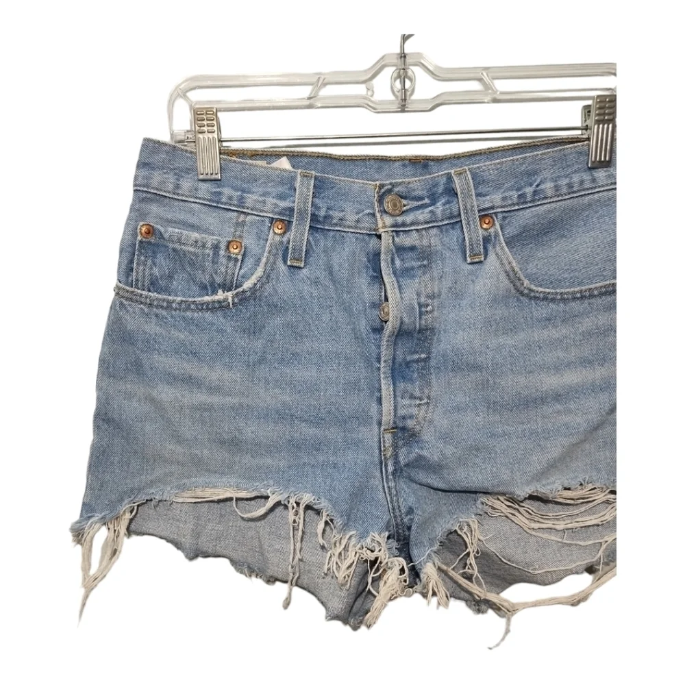 Levis Premium 501 Button Fly Raw Hem Destructed Beach Vacation Shorts Sz 29‎